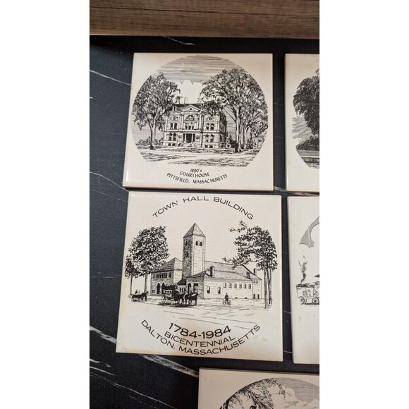 Set Of 5 Collectible Ceramic Tiles Pittsfield Dalton MA Historic Landmarks 1980s - Picture 3 of 7